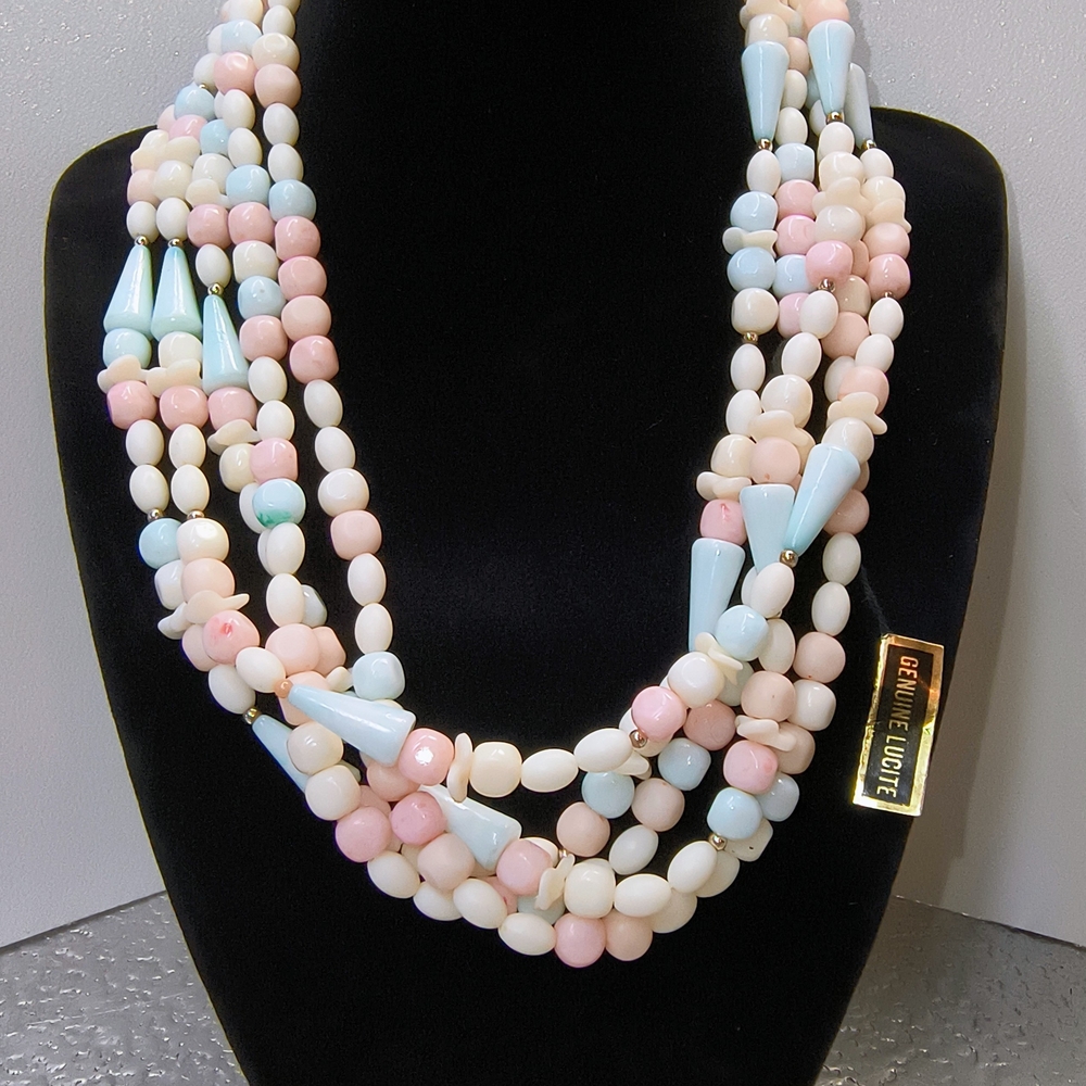 Vintage Circa 1950-1960 Genuine Lucite Costume Jewelry Pastel Beaded Necklace